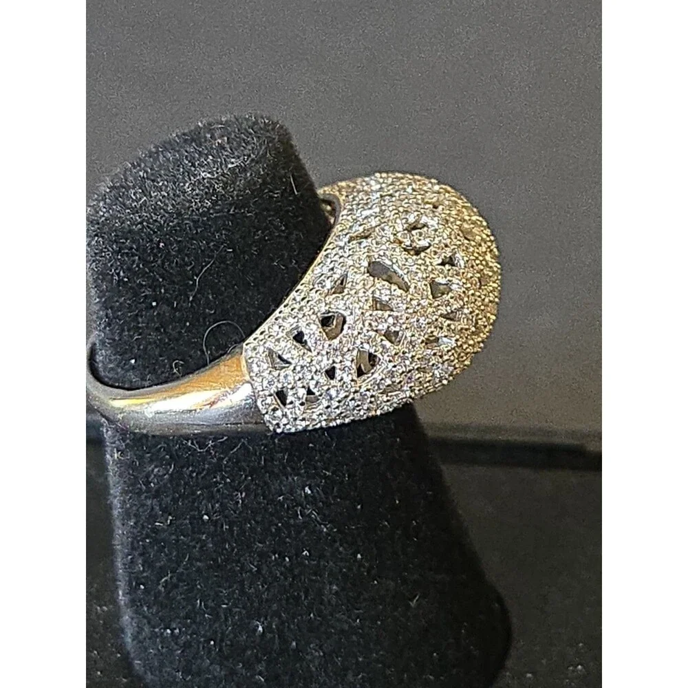 Suzy Levian Sterling Silver Pave Design Cubic Zirconia Criss-Cross Ring Size 8